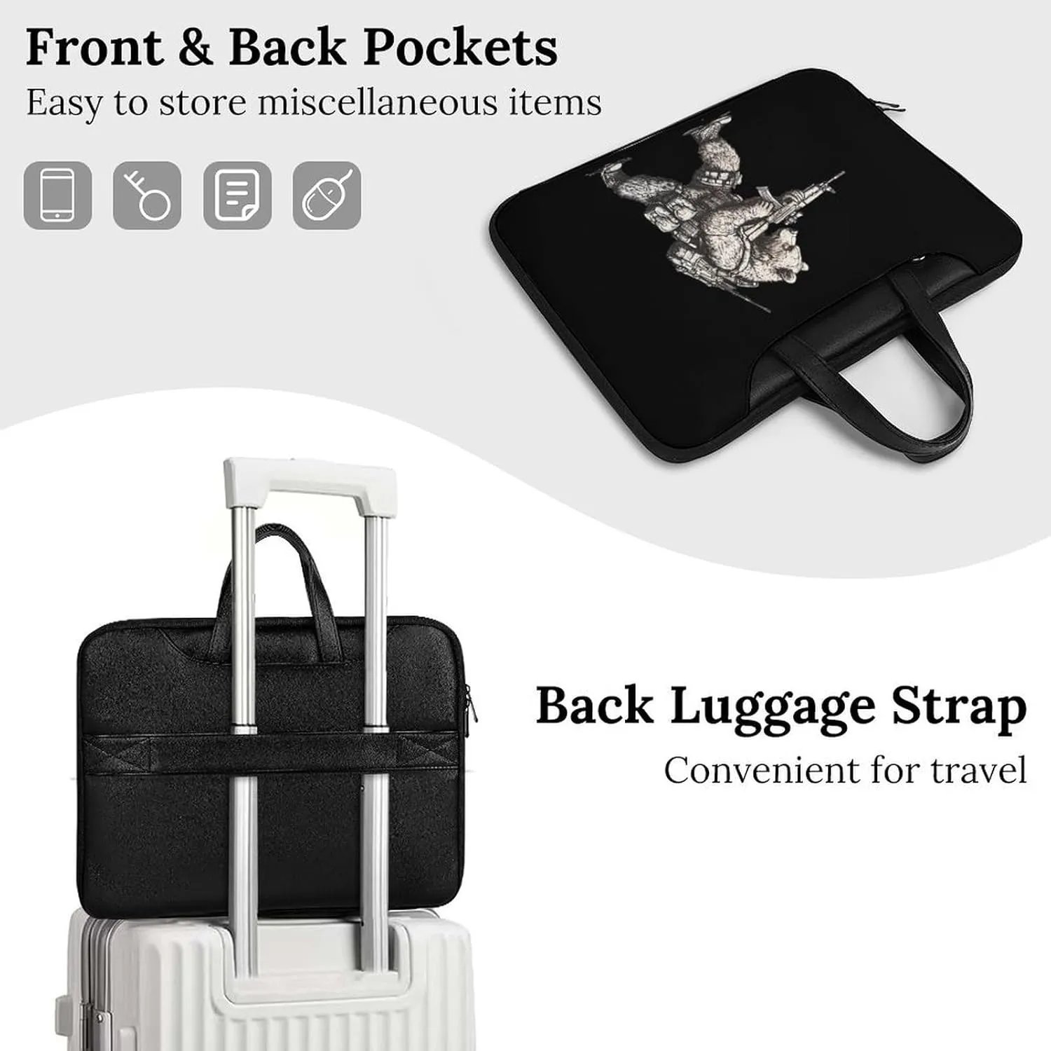 Bear with Gun Leather Bag Laptop Case Slim Water Resistant Computer Bags with Handle Briefcase for Work