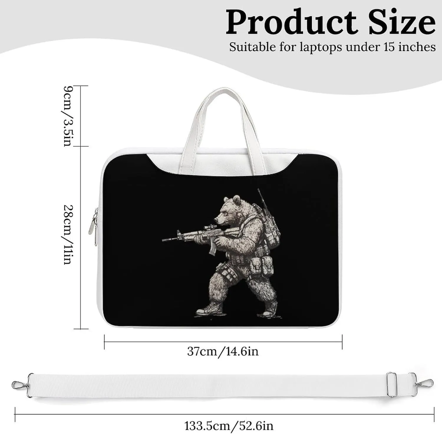 Bear with Gun Leather Bag Laptop Case Slim Water Resistant Computer Bags with Handle Briefcase for Work