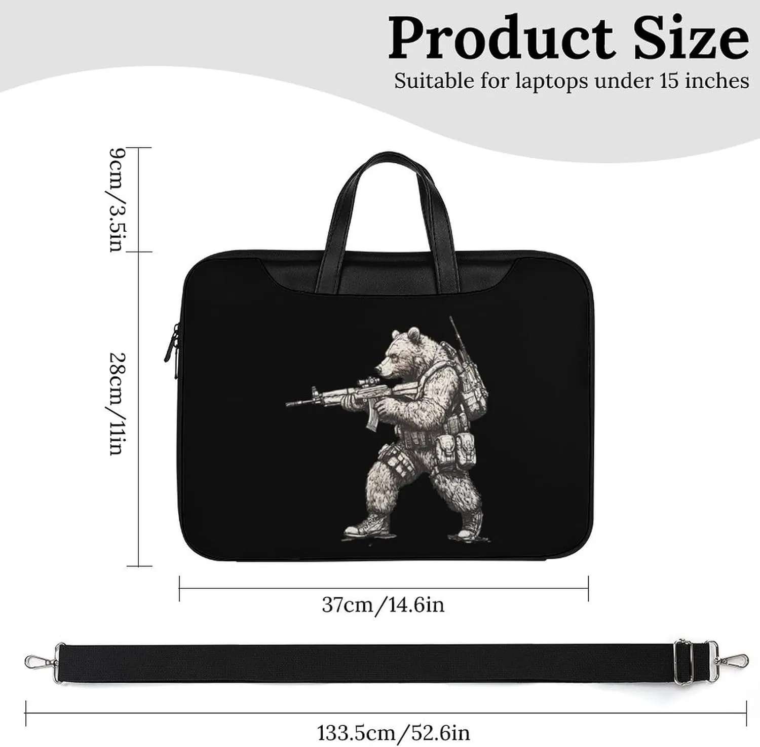 Bear with Gun Leather Bag Laptop Case Slim Water Resistant Computer Bags with Handle Briefcase for Work