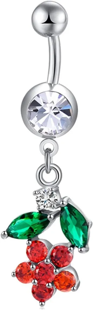 Belly Button Ring, Stainless-Steel Flower Leaves Body Piercing Jewelry, Piercing Body Jewelry for Women