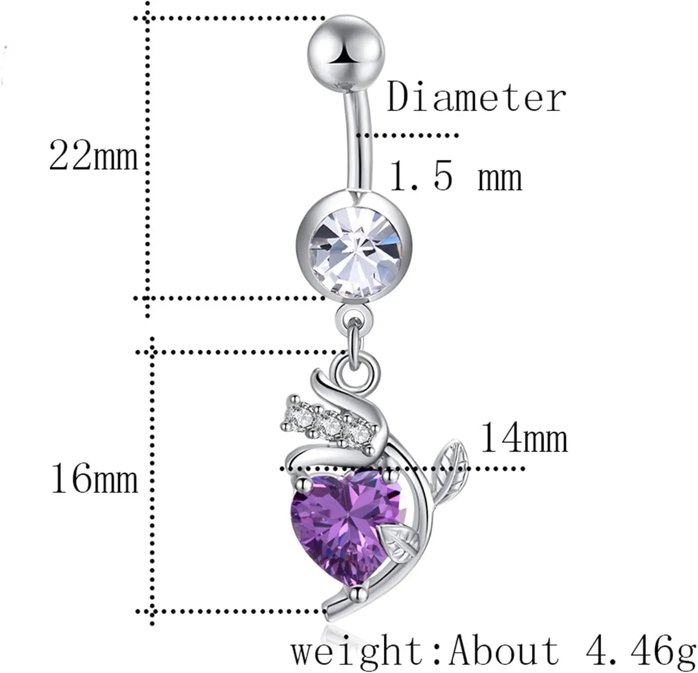 Belly Button Ring, Stainless-Steel Heart Leaves Body Piercing Jewelry, Piercing Body Jewelry for Women