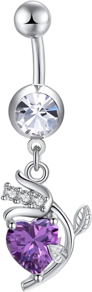 Belly Button Ring, Stainless-Steel Heart Leaves Body Piercing Jewelry, Piercing Body Jewelry for Women