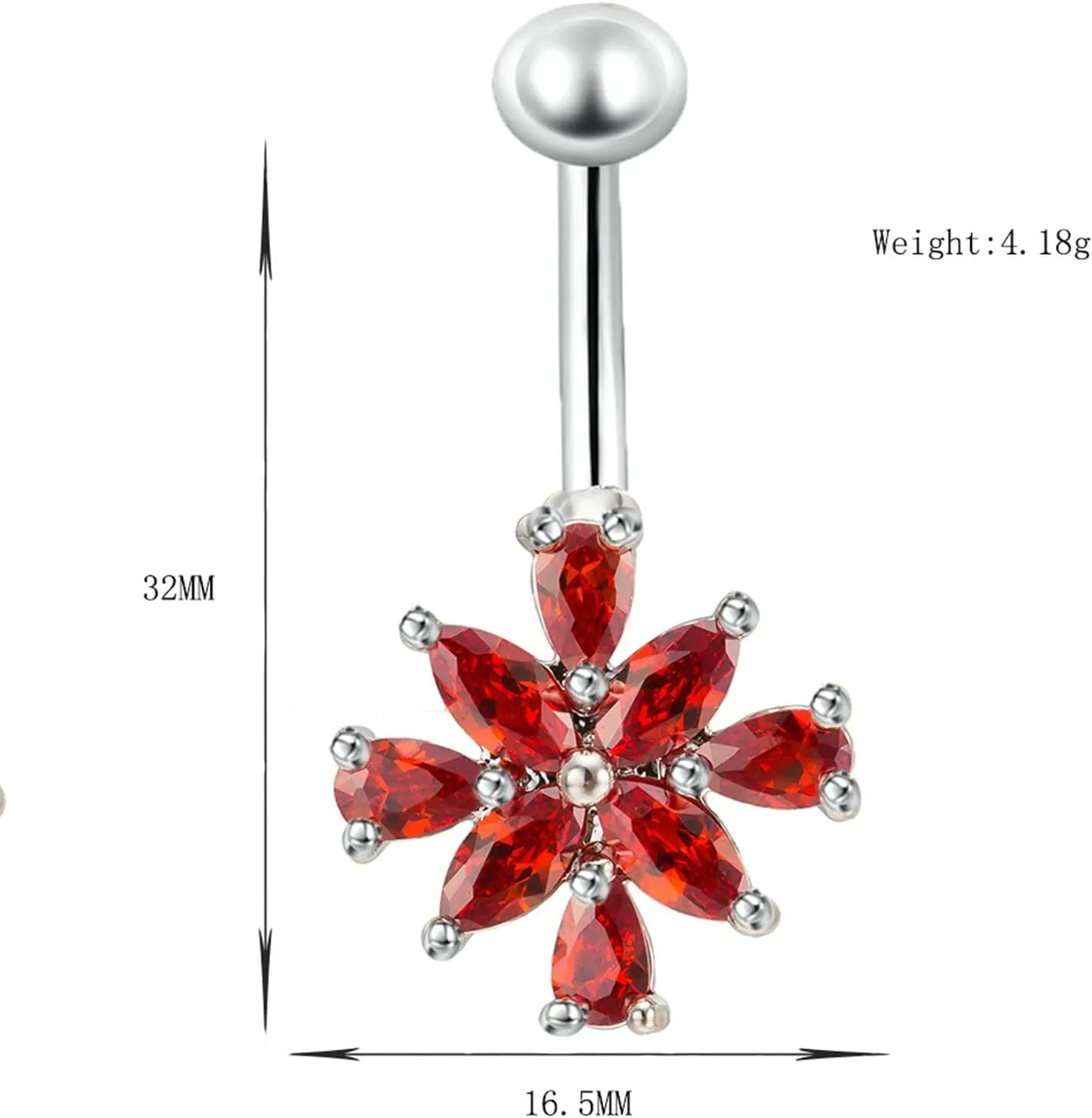 Belly Button Rings, Stainless Steel Cubic Zirconia Flower Navel Jewelry, Piercing Body Jewelry for Women