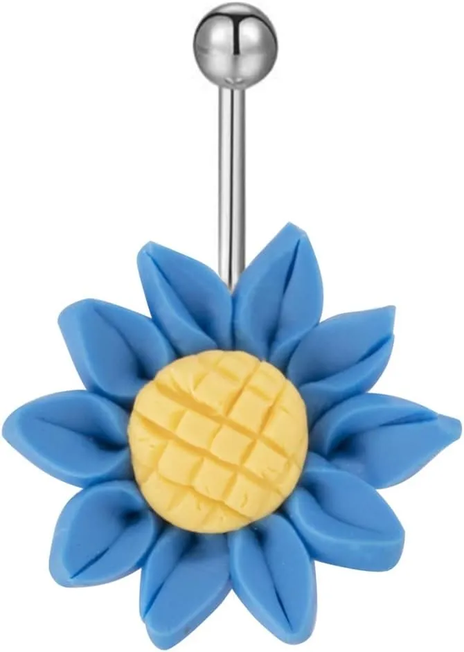 Belly Rings for Women, Stainless Steel Sunflower Belly Button Jewelry, Piercing Body Jewelry for Women