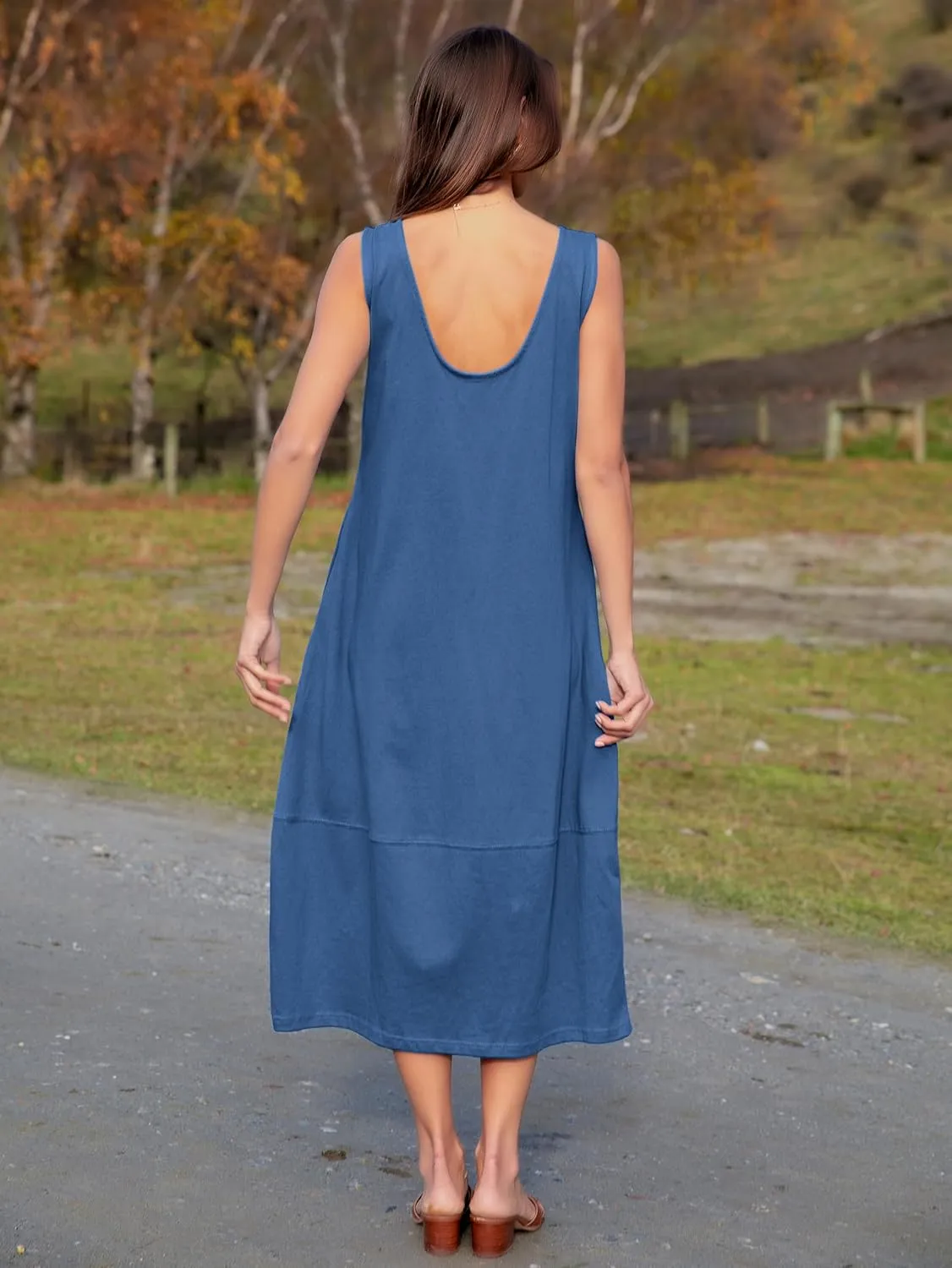 BerryGo Women's Loose Casual Midi Cotton Dresses Sundress Sleeveless Beach Summer Trendy Tank Top Dress with Pockets