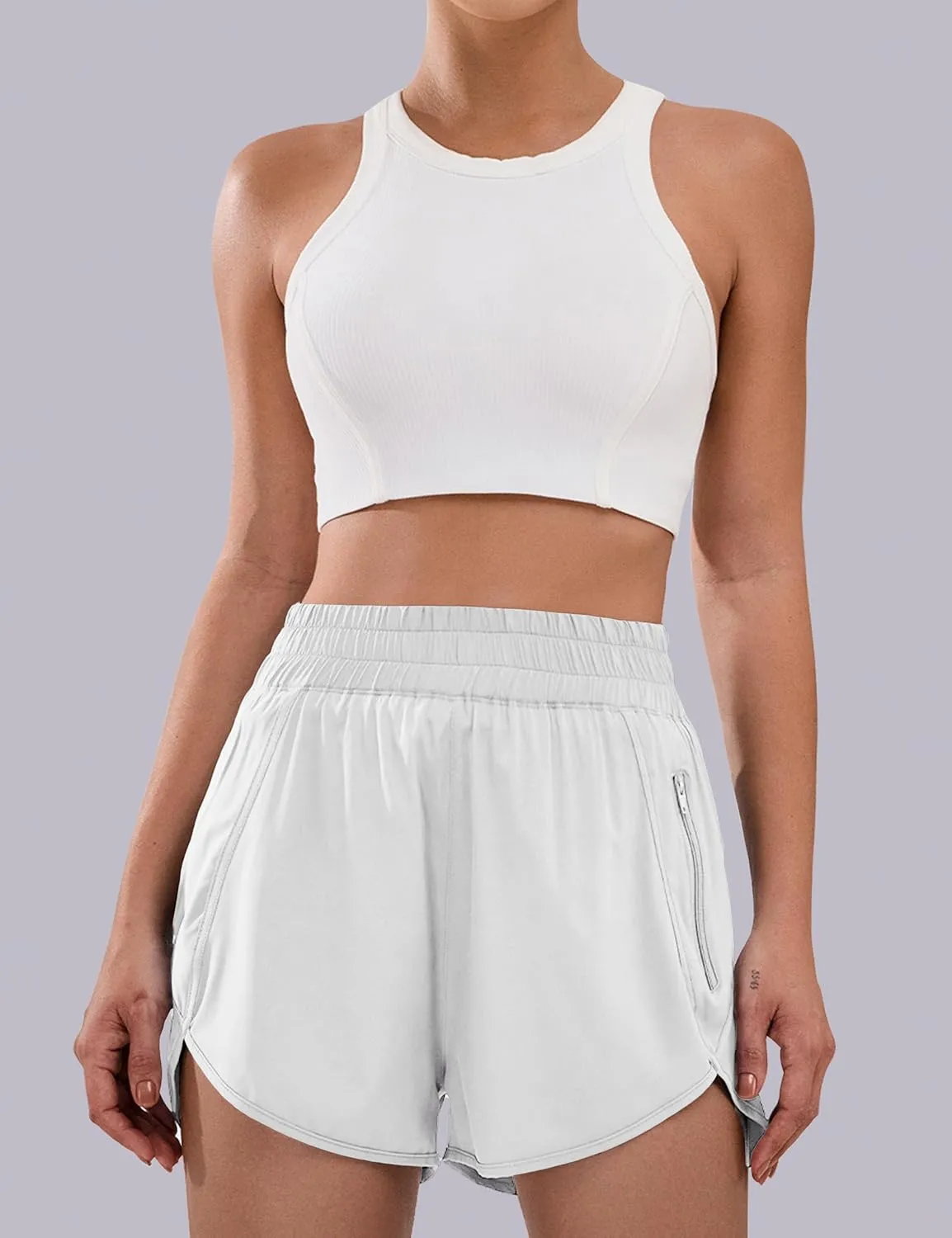 BMJL Women's Running Shorts Elastic High Waisted with Pockets, Sporty Workout Quick Dry Athletic Shorts