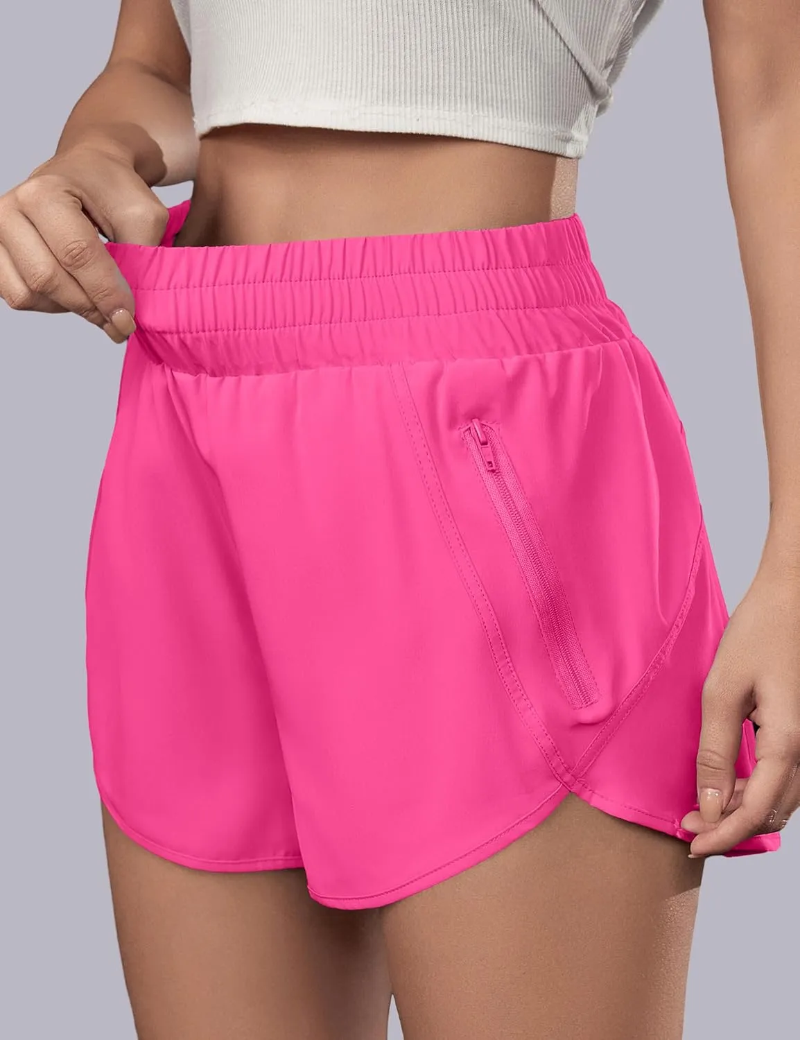 BMJL Women's Running Shorts Elastic High Waisted with Pockets, Sporty Workout Quick Dry Athletic Shorts