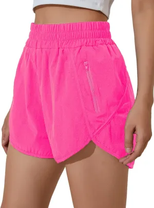 BMJL Women's Running Shorts Elastic High Waisted with Pockets, Sporty Workout Quick Dry Athletic Shorts