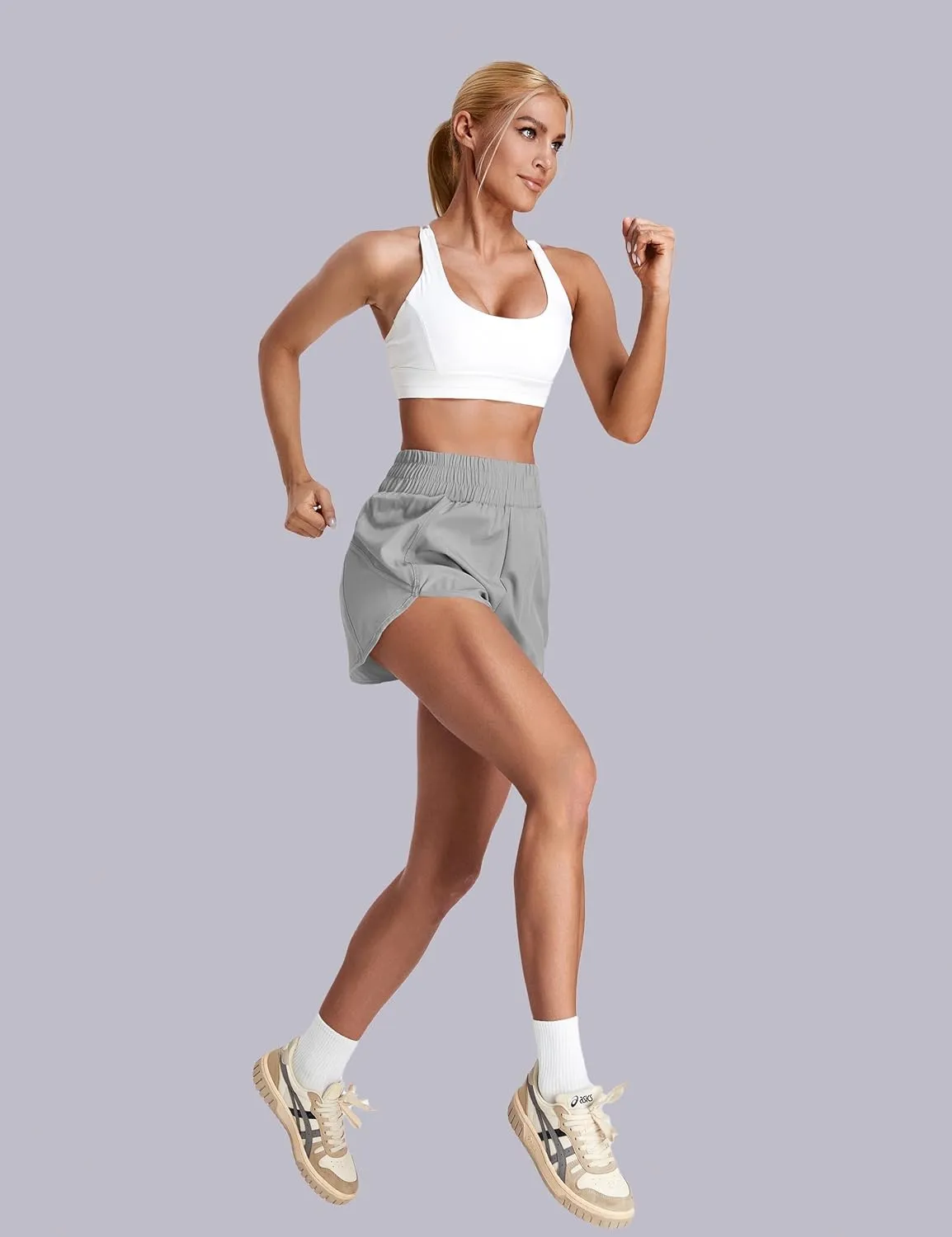 BMJL Women's Running Shorts Elastic High Waisted with Pockets, Sporty Workout Quick Dry Athletic Shorts