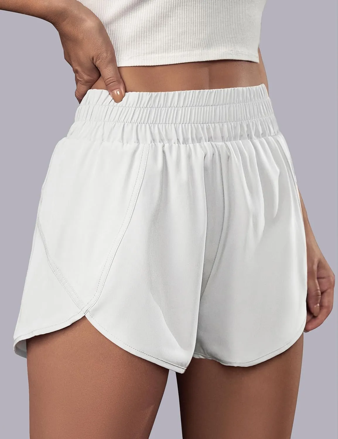 BMJL Women's Running Shorts Elastic High Waisted with Pockets, Sporty Workout Quick Dry Athletic Shorts