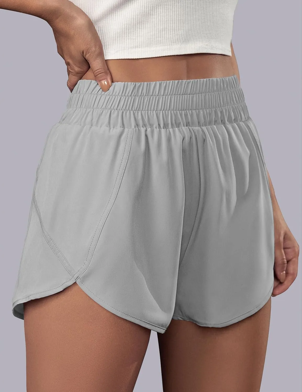 BMJL Women's Running Shorts Elastic High Waisted with Pockets, Sporty Workout Quick Dry Athletic Shorts