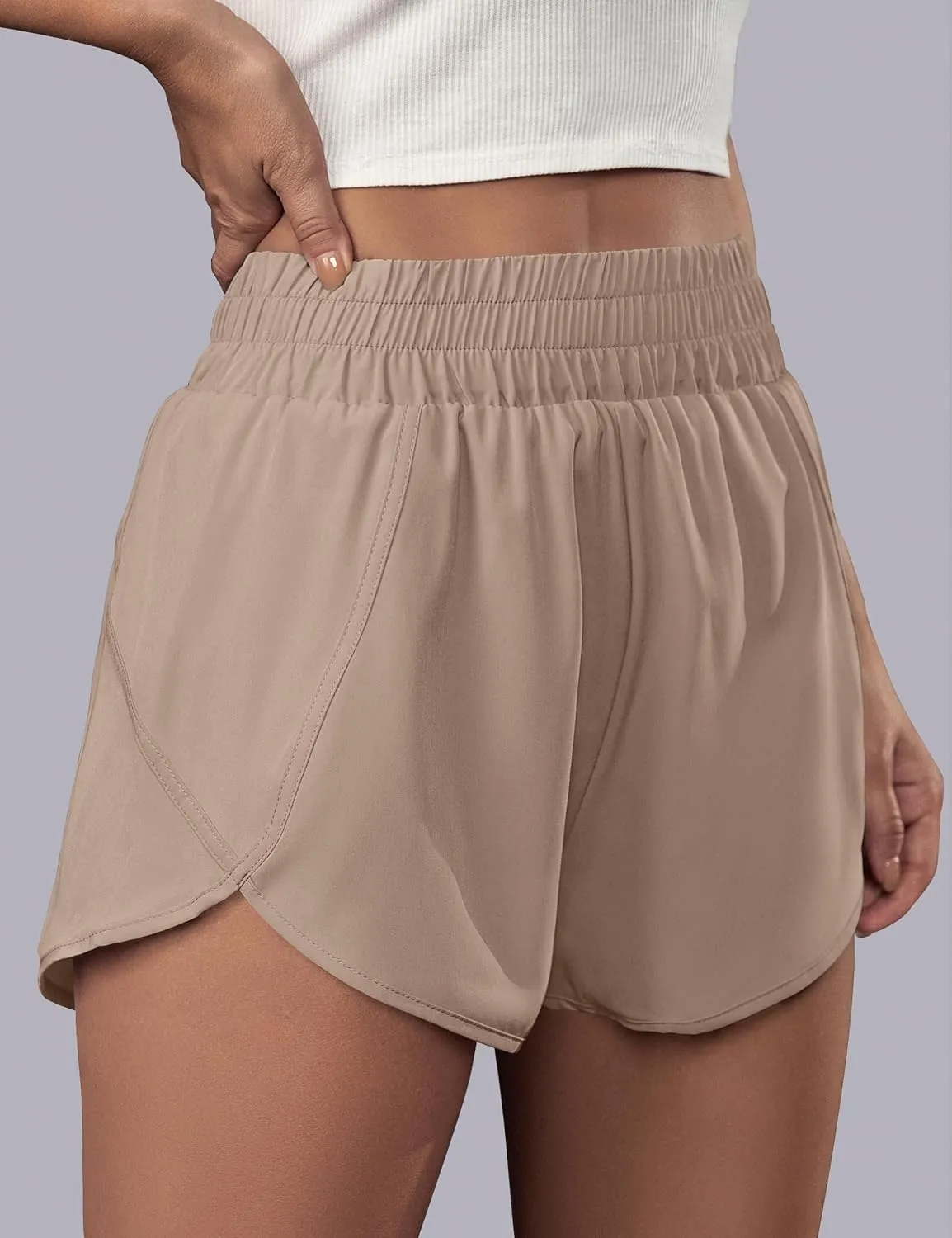 BMJL Women's Running Shorts Elastic High Waisted with Pockets, Sporty Workout Quick Dry Athletic Shorts