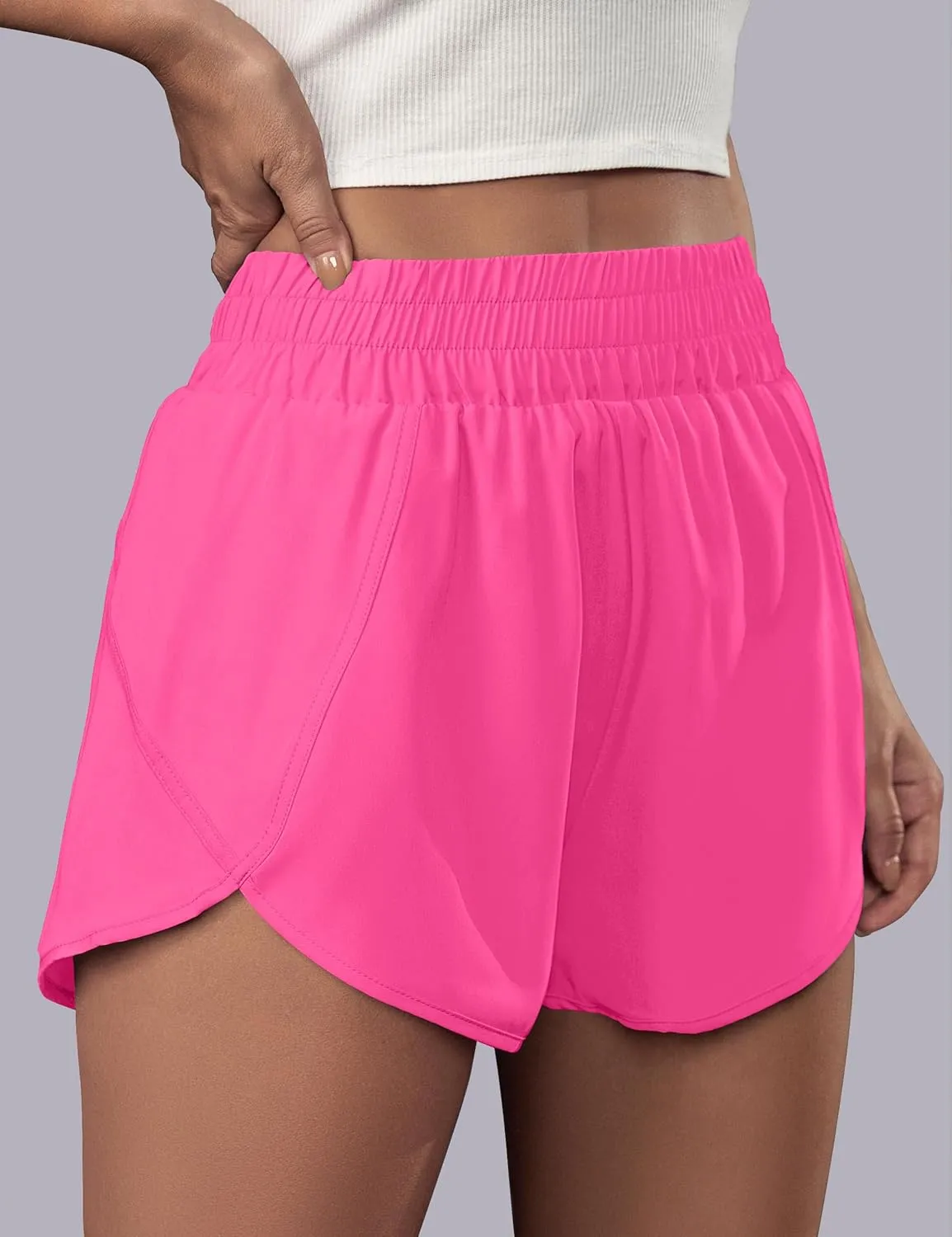 BMJL Women's Running Shorts Elastic High Waisted with Pockets, Sporty Workout Quick Dry Athletic Shorts