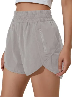 BMJL Women's Running Shorts Elastic High Waisted with Pockets, Sporty Workout Quick Dry Athletic Shorts