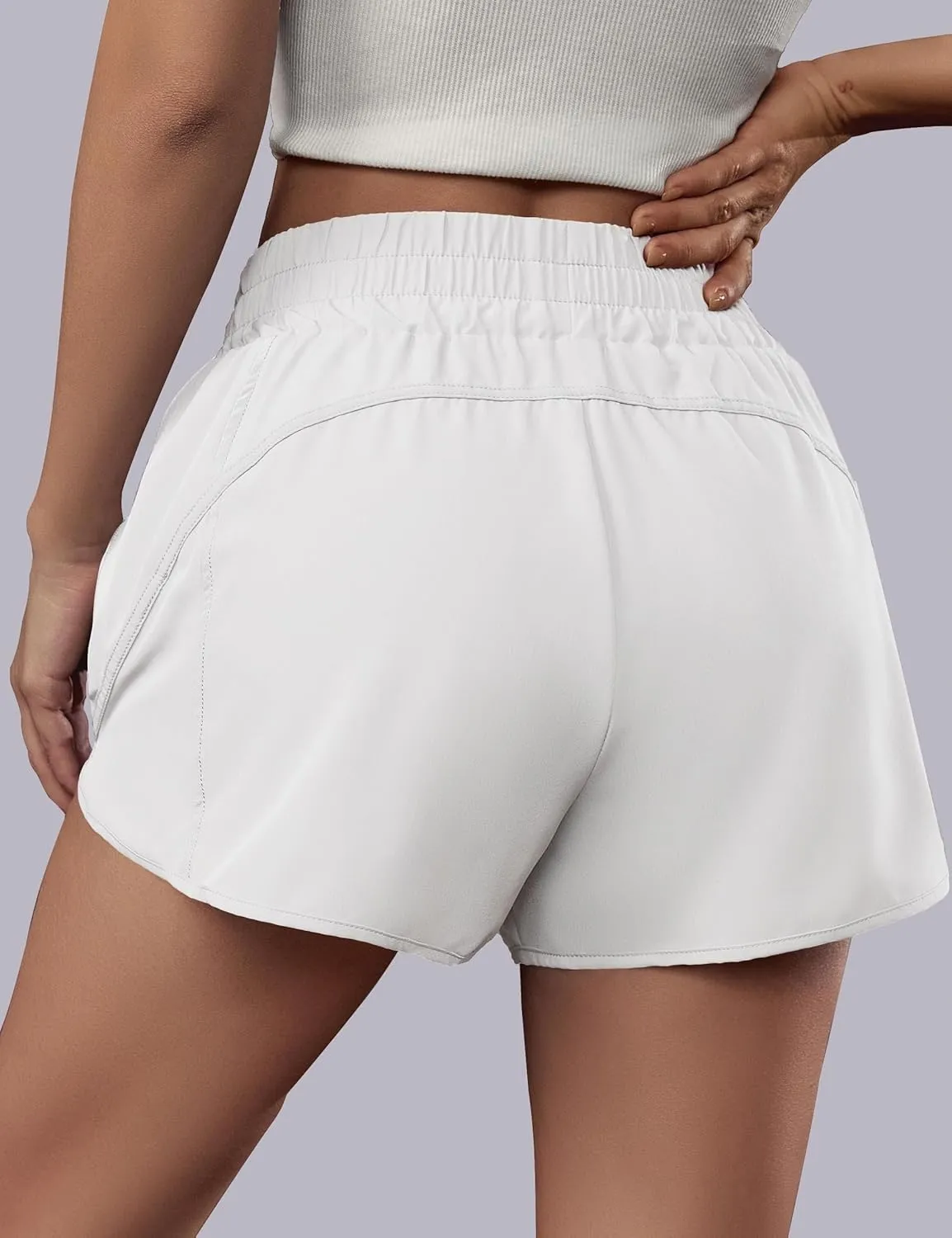 BMJL Women's Running Shorts Elastic High Waisted with Pockets, Sporty Workout Quick Dry Athletic Shorts