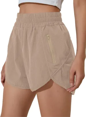 BMJL Women's Running Shorts Elastic High Waisted with Pockets, Sporty Workout Quick Dry Athletic Shorts