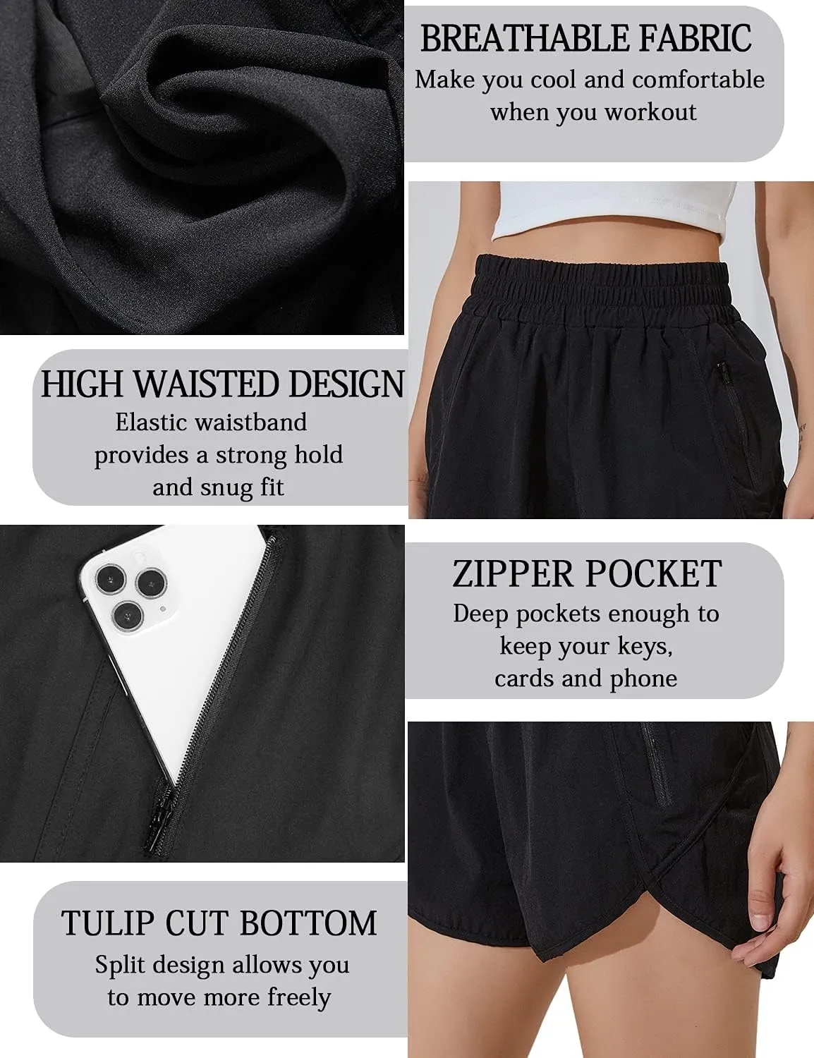 BMJL Women's Running Shorts Elastic High Waisted with Pockets, Sporty Workout Quick Dry Athletic Shorts