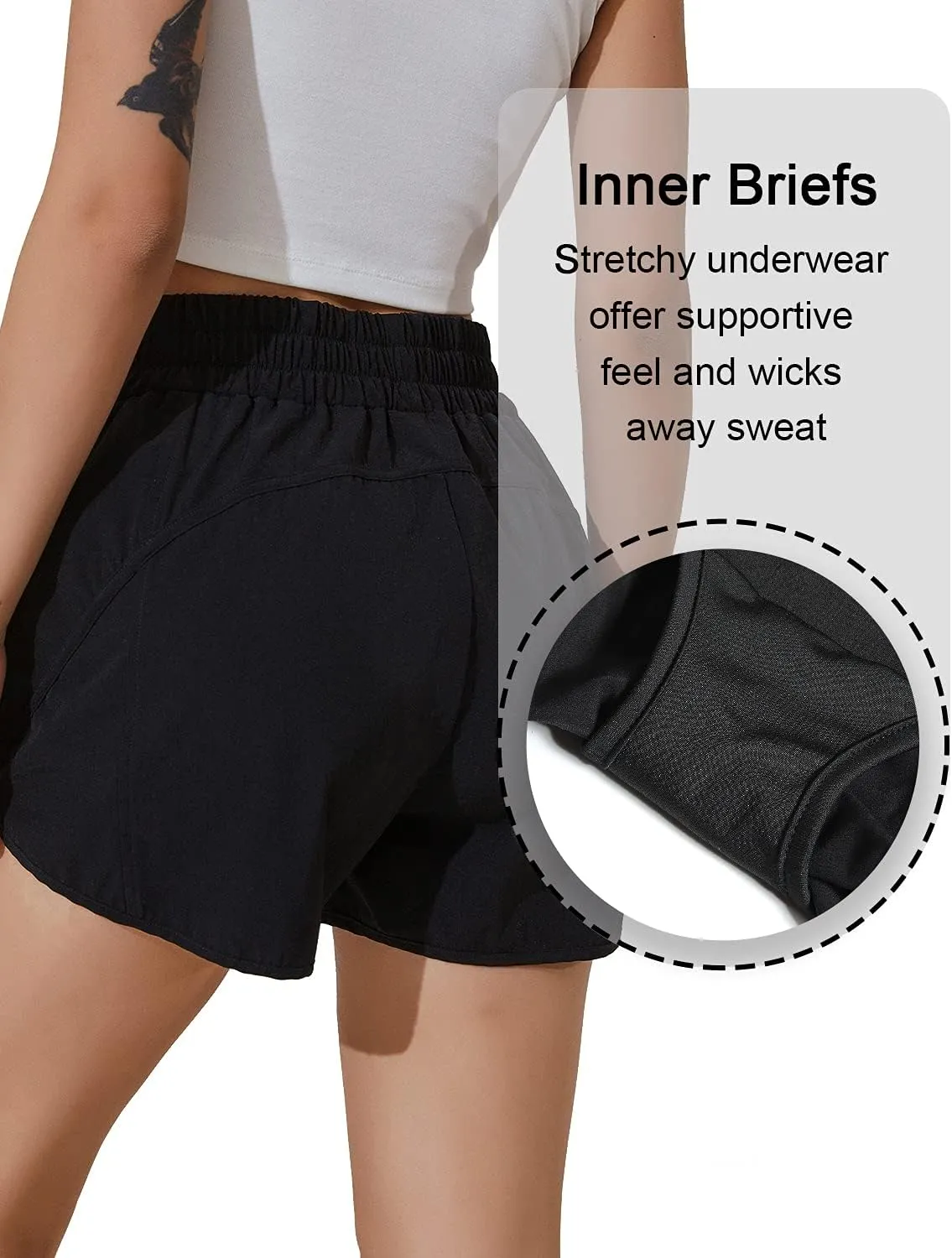BMJL Women's Running Shorts Elastic High Waisted with Pockets, Sporty Workout Quick Dry Athletic Shorts