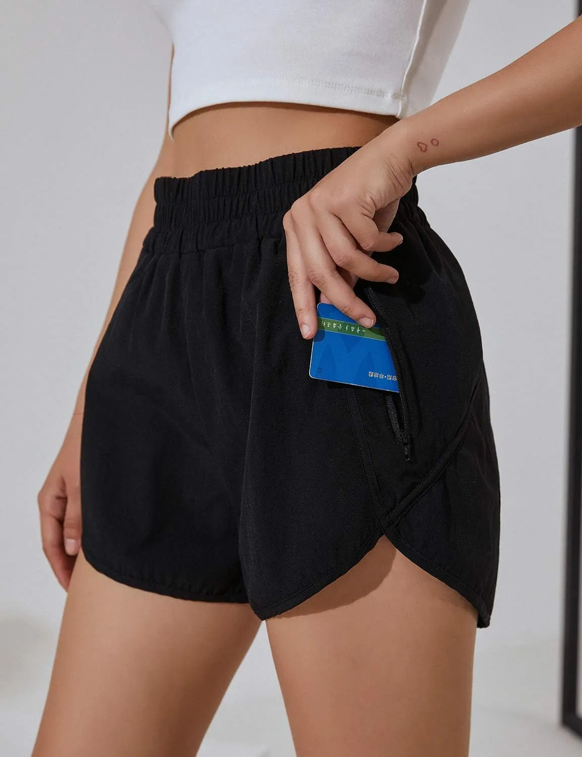 BMJL Women's Running Shorts Elastic High Waisted with Pockets, Sporty Workout Quick Dry Athletic Shorts