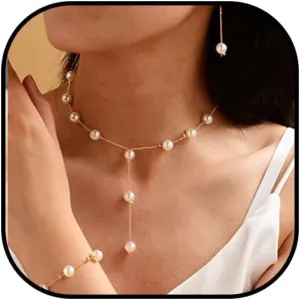 Bridal Necklace Earring And Bracelet Set Faux Pearl Jewelry Set for Women Wedding Bridal Jewelry