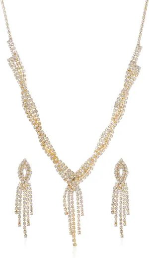 Bride Crystal Necklace Earring Set Bride Wedding Jewelry Set Rhinestone Necklace Gold Silver Wedding Party Ball Costume Jewelry Sparkling Cz Necklace Gold Jewelry for Women