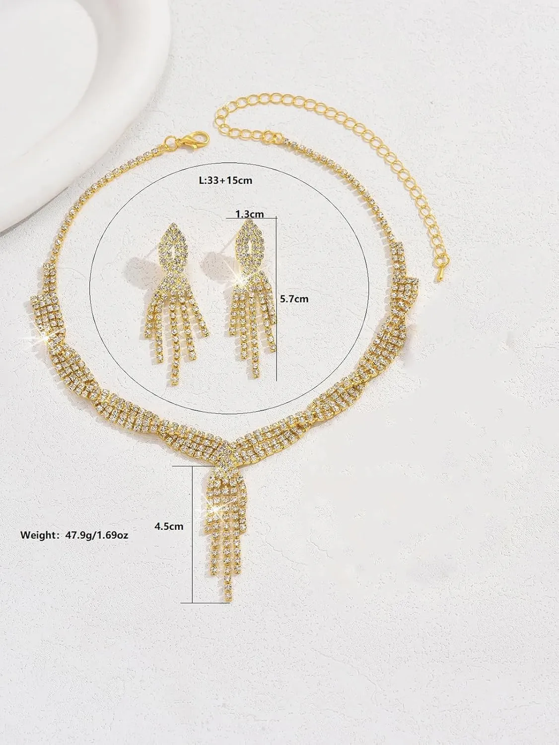 Bride Crystal Necklace Earring Set Bride Wedding Jewelry Set Rhinestone Necklace Gold Silver Wedding Party Ball Costume Jewelry Sparkling Cz Necklace Gold Jewelry for Women