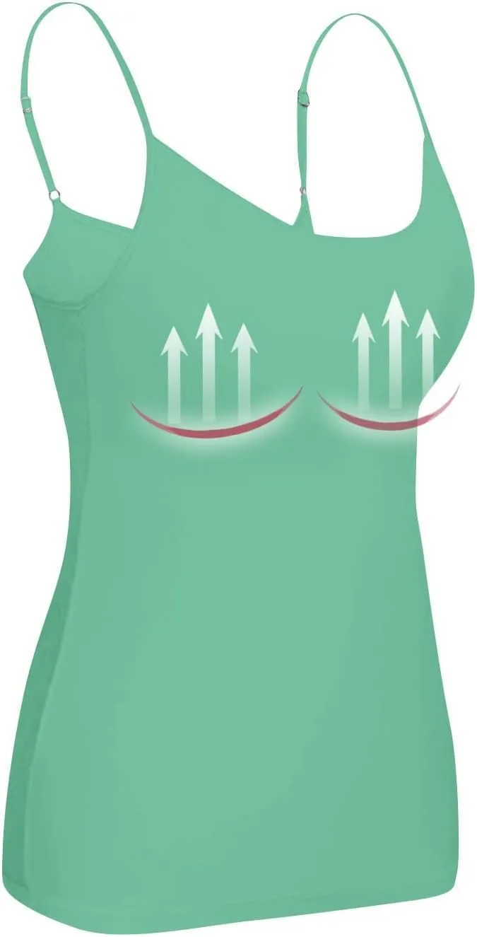 Built in Bra Tank Tops for Women 2024 Trendy Adjustable Spaghetti Padded Bra Camisole Basic Undershirts Yoga Tops
