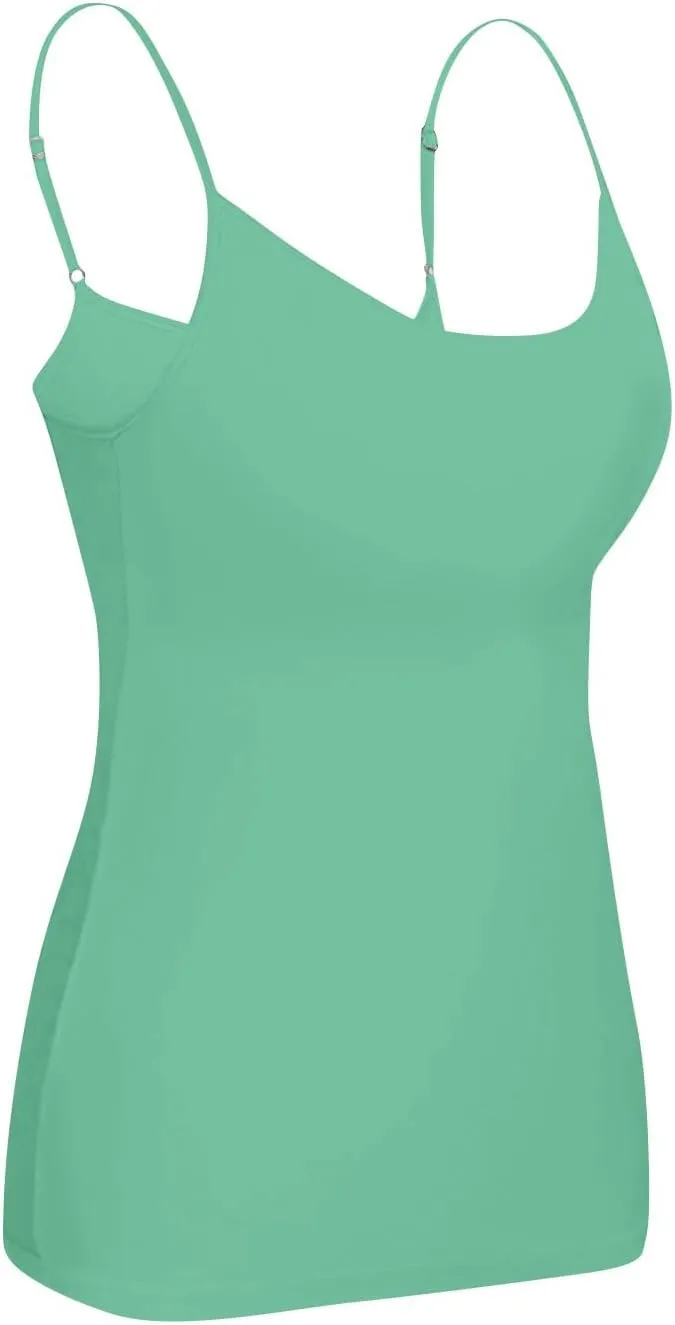 Built in Bra Tank Tops for Women 2024 Trendy Adjustable Spaghetti Padded Bra Camisole Basic Undershirts Yoga Tops