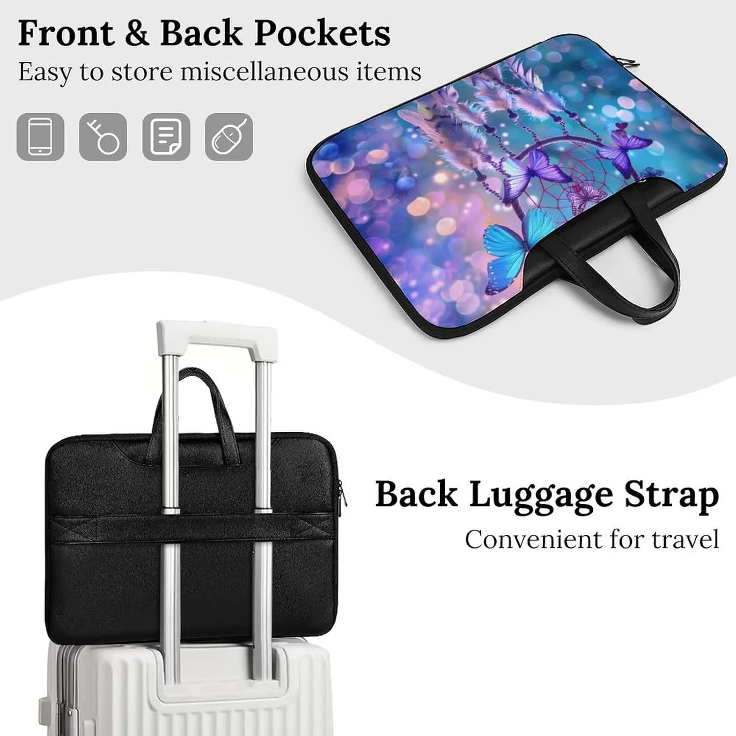 Butterfly Dream Catcher Laptop Tote Bag Waterproof Computer Carrying Case Business Office Briefcase