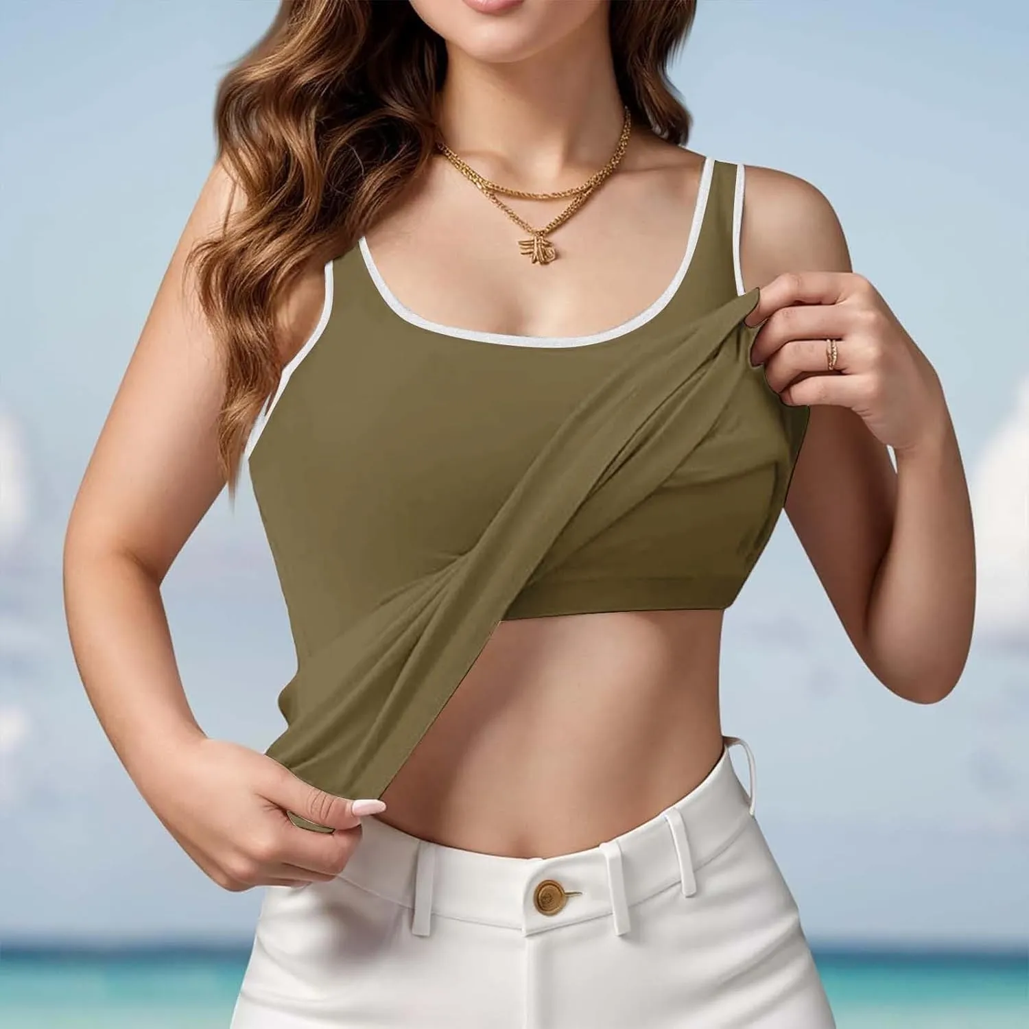 Camisole Tops for Women, Tank Top with Built in Bra for Women Plus Size Summer Workout Gym Yoga Casual Cami Shirts