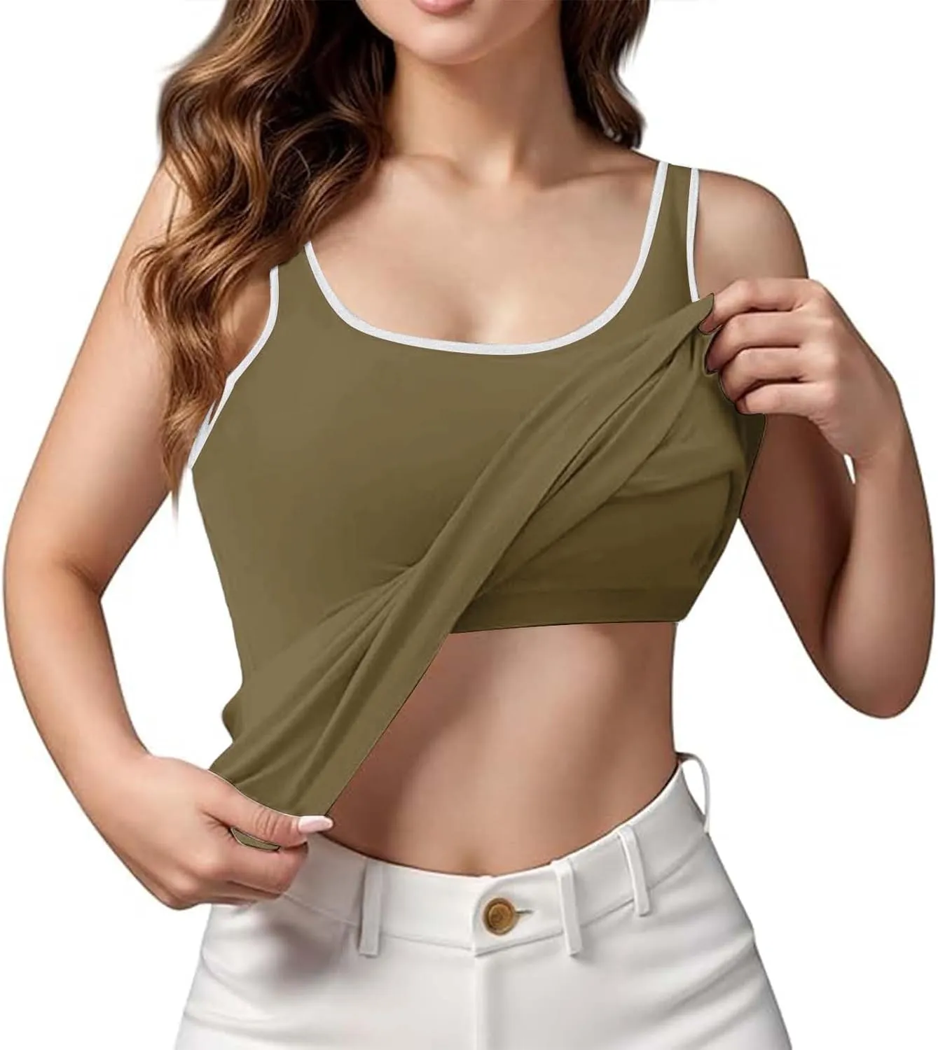 Camisole Tops for Women, Tank Top with Built in Bra for Women Plus Size Summer Workout Gym Yoga Casual Cami Shirts