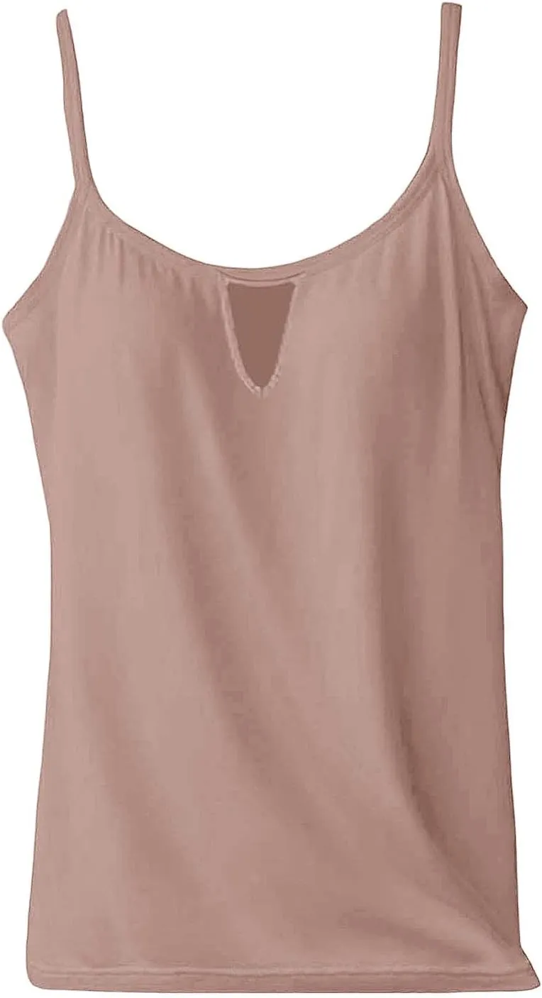 Camisole Tops for Women White Built in Bra Tank Tops Adjustable Spaghetti Strap 2025 Spring Summer Cami Shirts Under Clothes