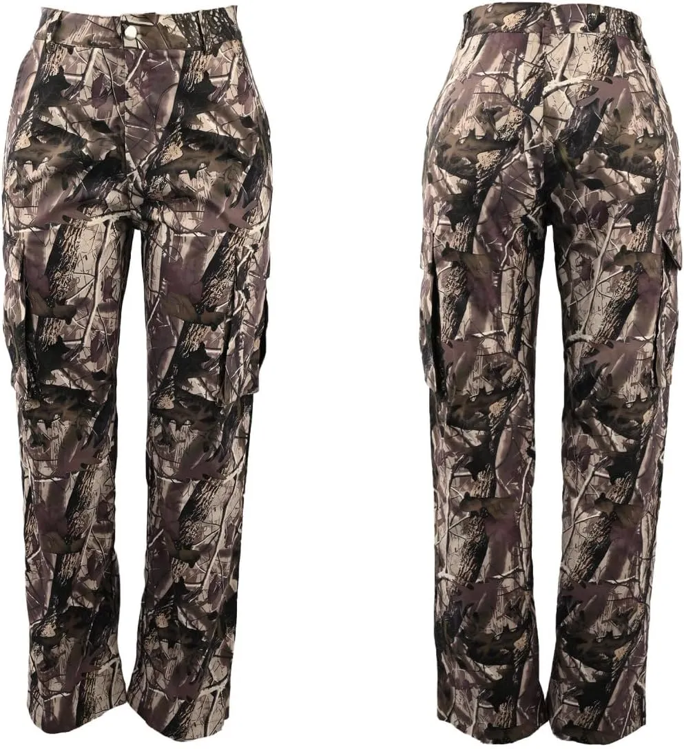 Camo Pants Women High Waist Baggy Wide Leg Camouflage Army Fatigue Jean Trousers Slim Fit Pockets Joggers Sweatpants