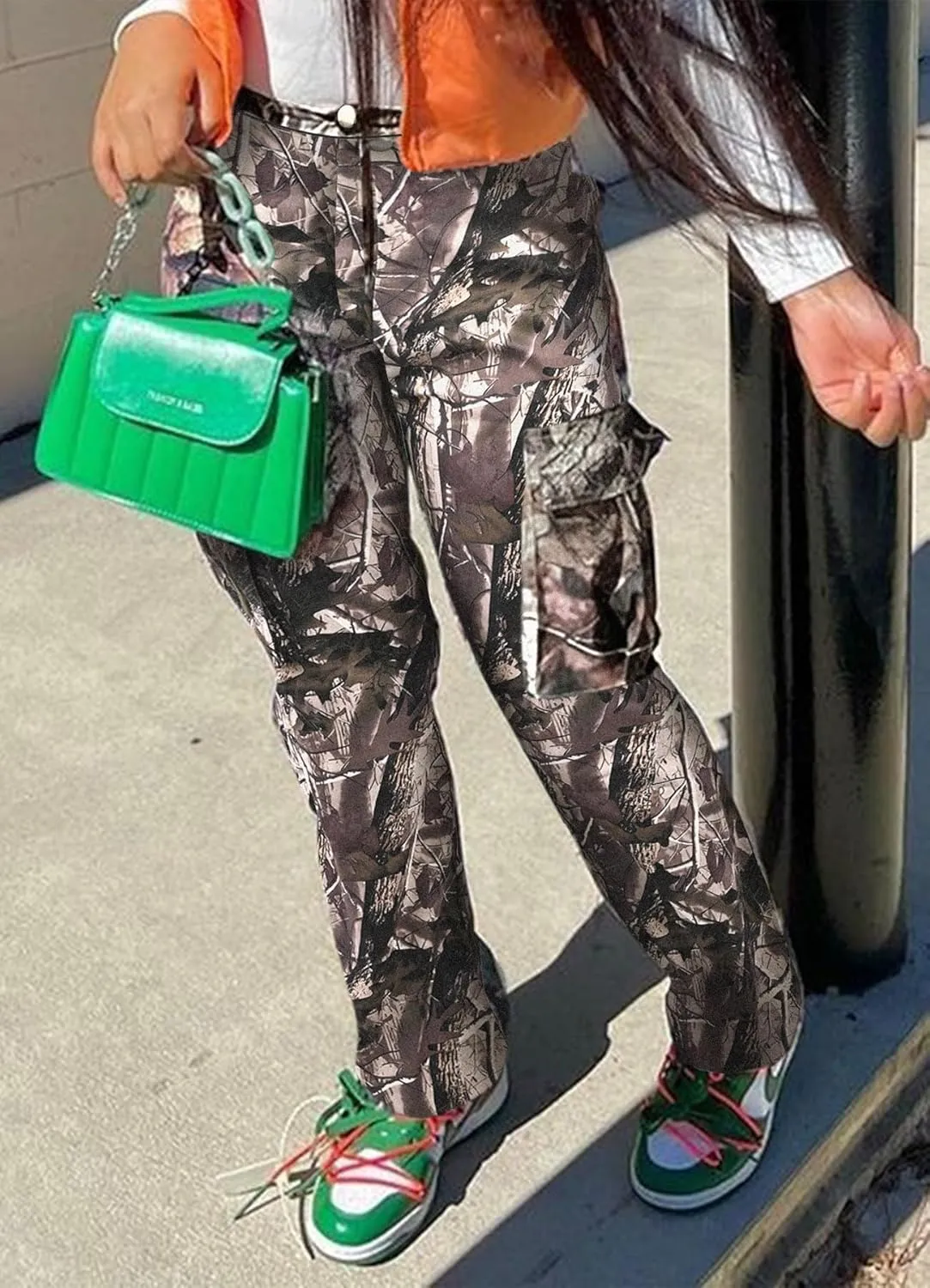 Camo Pants Women High Waist Baggy Wide Leg Camouflage Army Fatigue Jean Trousers Slim Fit Pockets Joggers Sweatpants