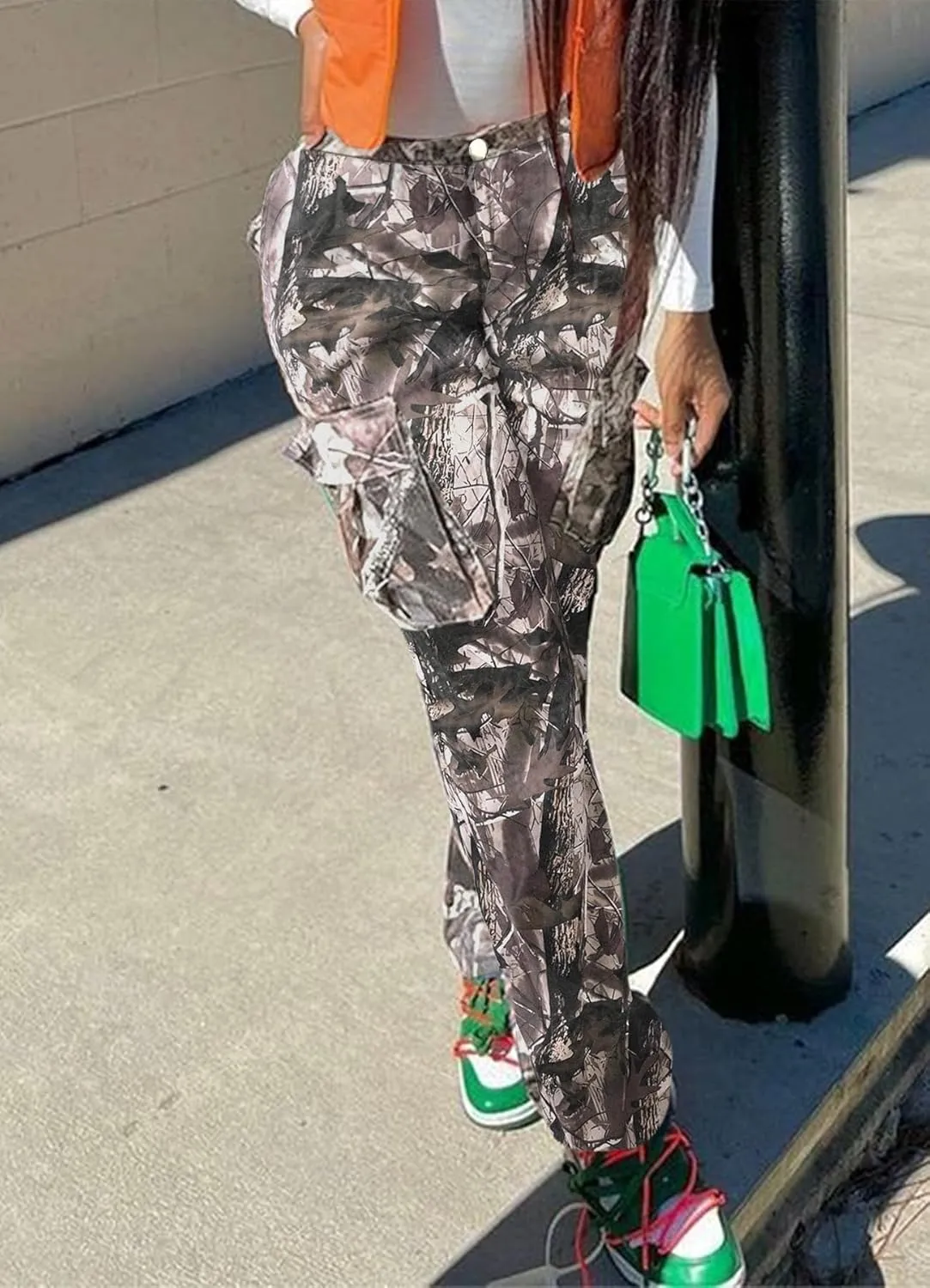 Camo Pants Women High Waist Baggy Wide Leg Camouflage Army Fatigue Jean Trousers Slim Fit Pockets Joggers Sweatpants