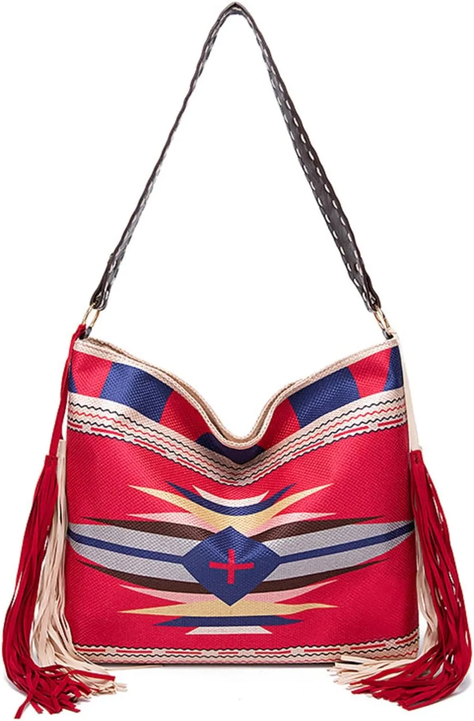 Canvas Tote Bags for Women Handbag Tote Purse with Zipper Ladies Ethnic Travel Tassel Hobo and Shoulder Handbags