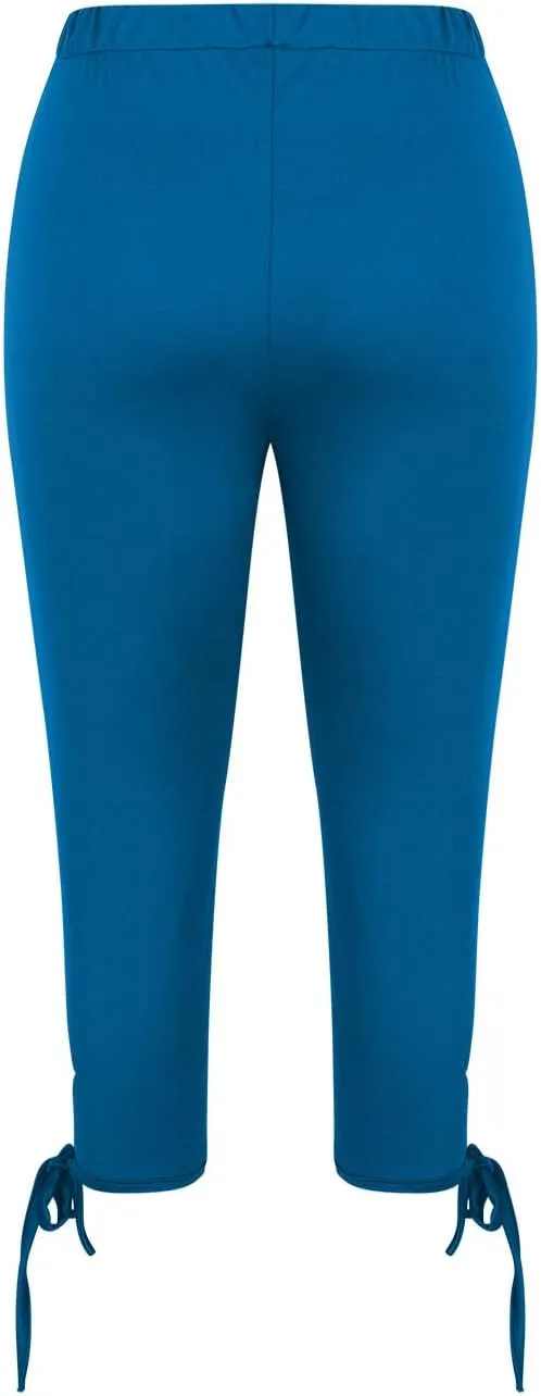 Capri Leggings For Women Knee Length Workout Cropped Pants Hollow/Lace Patchwork High Waist Trendy Petite Trousers
