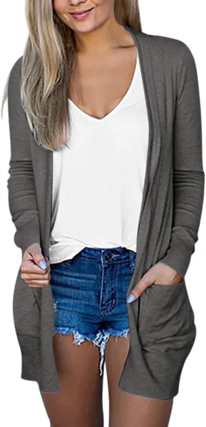 Cardigan for Women Light Weight Long Sleeve Coats Casual Open Front Button Down Plus Size Solid Color Fall Jackets