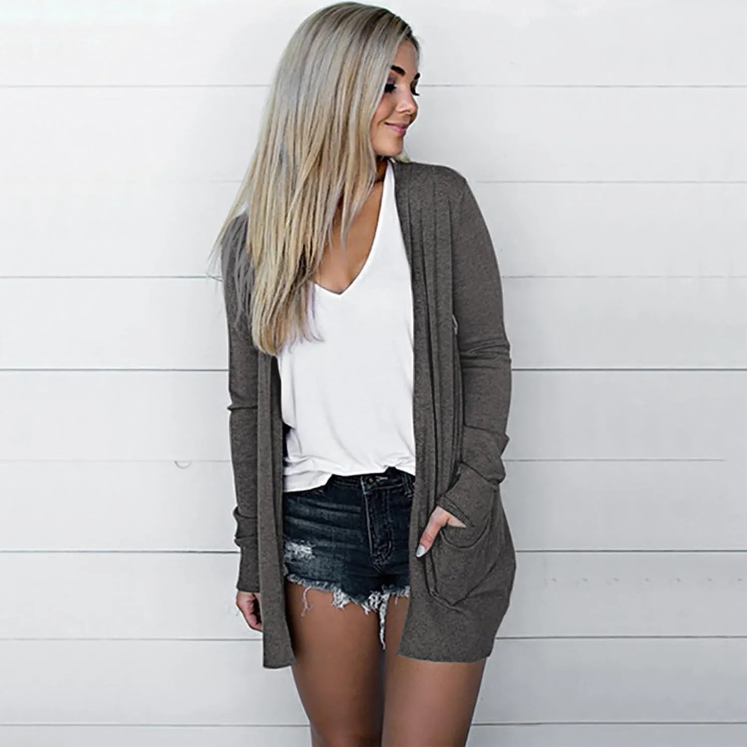 Cardigan for Women Light Weight Long Sleeve Coats Casual Open Front Button Down Plus Size Solid Color Fall Jackets