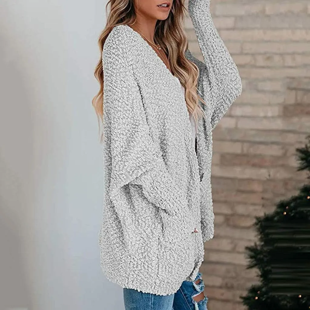 Cardigan Women's Long Oversized Open Front Sweater Popcorn Pockets Sleeve 4X Sweaters for Women Plus Size