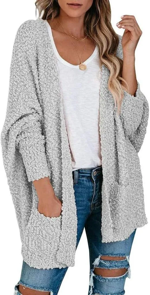 Cardigan Women's Long Oversized Open Front Sweater Popcorn Pockets Sleeve 4X Sweaters for Women Plus Size