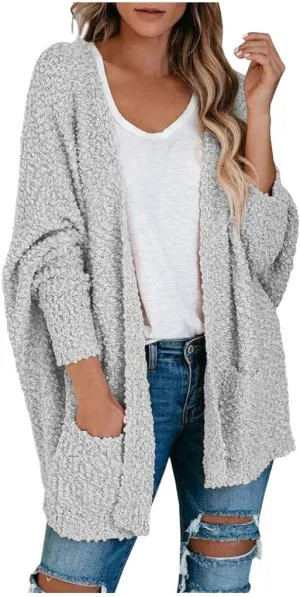 Cardigan Women's Long Oversized Open Front Sweater Popcorn Pockets Sleeve 4X Sweaters for Women Plus Size