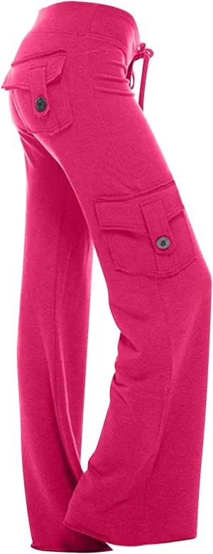 Cargo Pants Women High Waist Baggy Pants with Pockets Y2K Straight Wide Leg Trousers Elastic Slacks Streetwear
