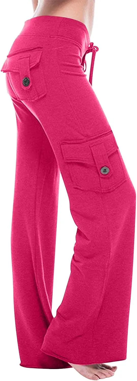 Cargo Pants Women High Waist Baggy Pants with Pockets Y2K Straight Wide Leg Trousers Elastic Slacks Streetwear