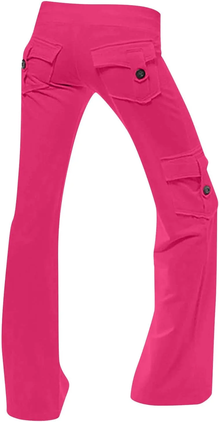 Cargo Pants Women High Waist Baggy Pants with Pockets Y2K Straight Wide Leg Trousers Elastic Slacks Streetwear