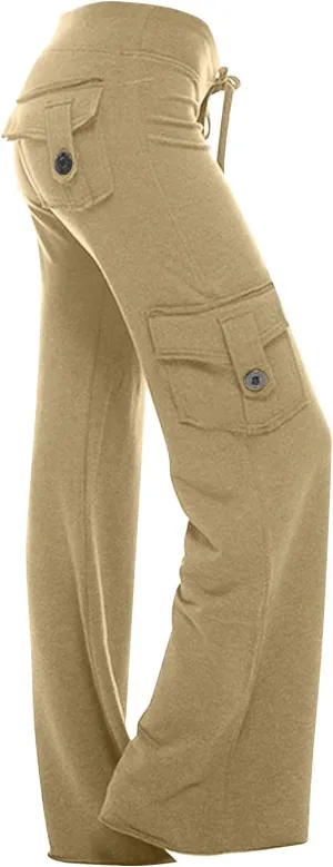 Cargo Yoga Pants for Women High Waist Wide Leg Bootcut Trousers Plus Size Baggy Flare Slacks Pants with Pockets
