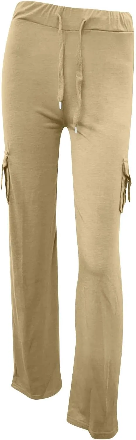 Cargo Yoga Pants for Women High Waist Wide Leg Bootcut Trousers Plus Size Baggy Flare Slacks Pants with Pockets