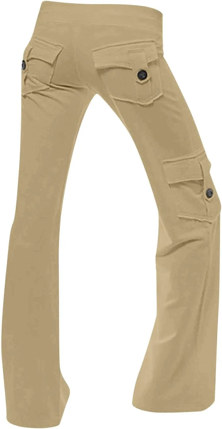 Cargo Yoga Pants for Women High Waist Wide Leg Bootcut Trousers Plus Size Baggy Flare Slacks Pants with Pockets