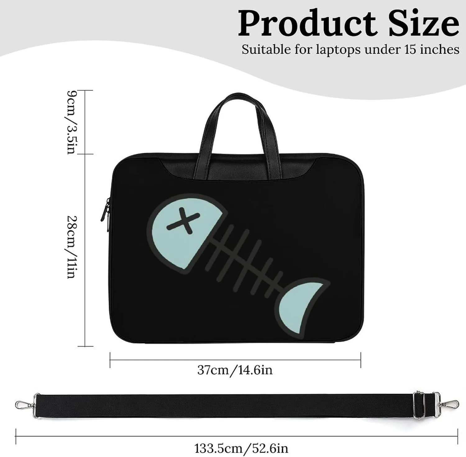 Cartoon Fish Bone Leather Bag Laptop Case Slim Water Resistant Computer Bags with Handle Briefcase for Work
