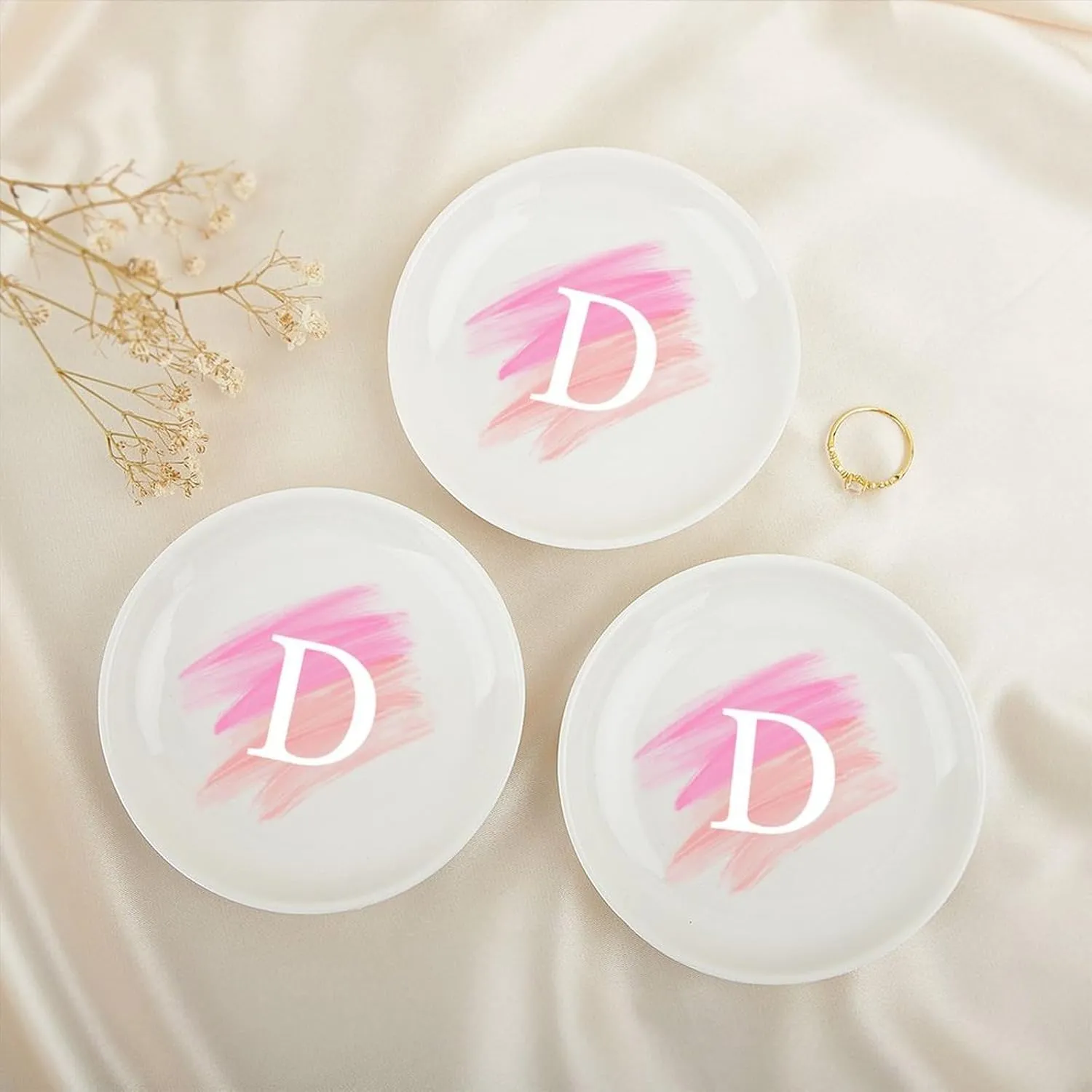 Ceramic Jewelry Tray, Custom Watercolor Initial D Jewelry Dish Tray for Jewelry Necklace, Personalized Family Name Watercolor Valentine's Graduation Birthday Gifts for Friends Niece Teacher